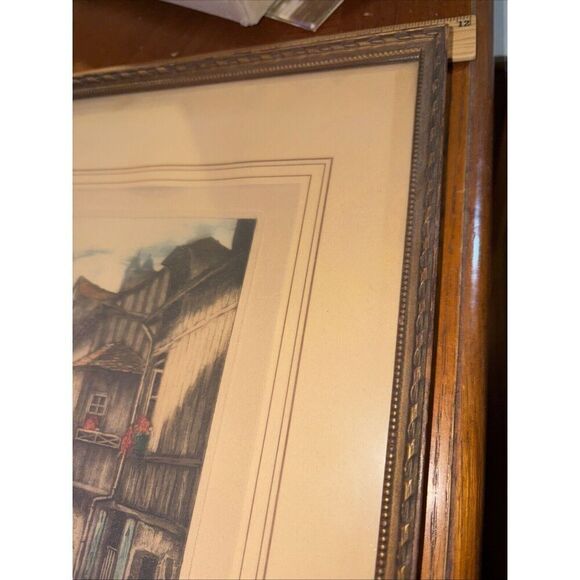 Antique Framed Signed Print SAINT-VIVIEN VU DE LA RUE DU MATELAS Rouen France - Picture 6 of 11